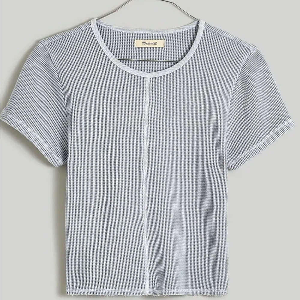 Waffle Knit Crewneck Short-Sleeve Crop Tee
